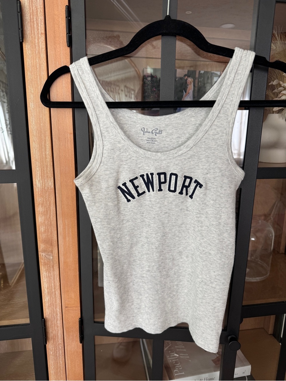 Brandy Melville Newport ribbed tank top scoop neck embroidered varsity john galt